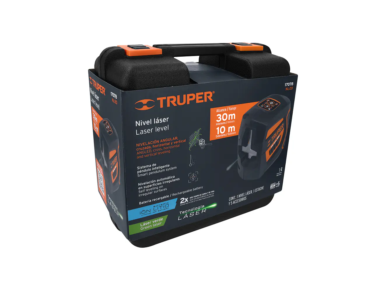 Nivel Láser Verde Recargable Truper 17078, Autonivelación y Resistencia. Alcance 20 m, Accesorios Incluidos  - Foto 4 | aztools.co