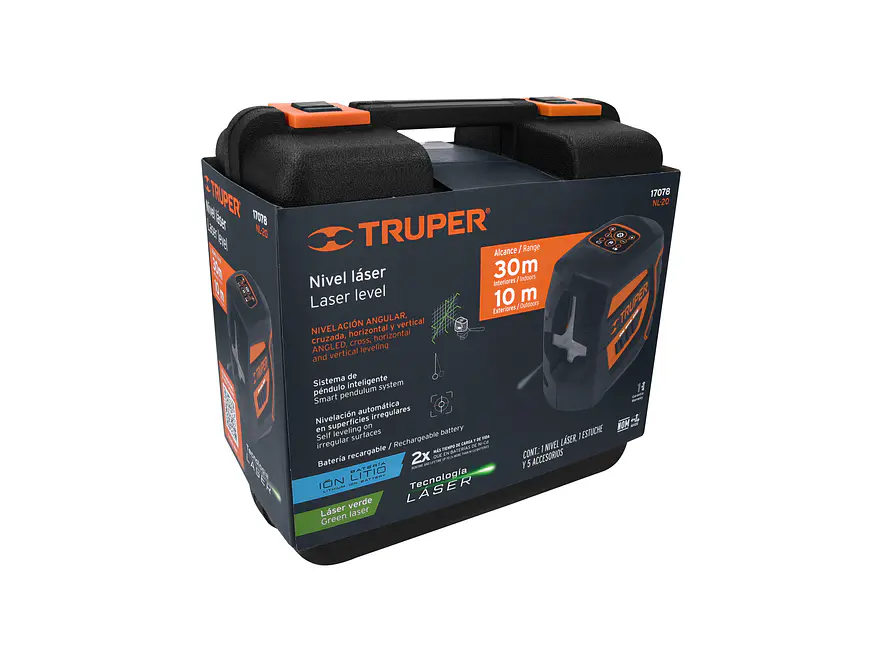 Nivel Láser Verde Recargable Truper 17078, Autonivelación y Resistencia. Alcance 20 m, Accesorios Incluidos  - Foto 4 | aztools.co