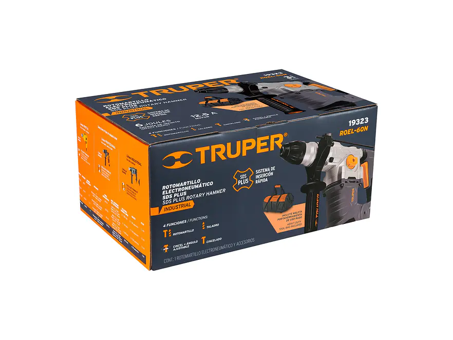Demoledor Rotomartillo Industrial SDS Plus Truper 19323, 6 Joules, 1600W con Accesorios y Maleta, ROEL-60N  - Foto 4 | aztools.co