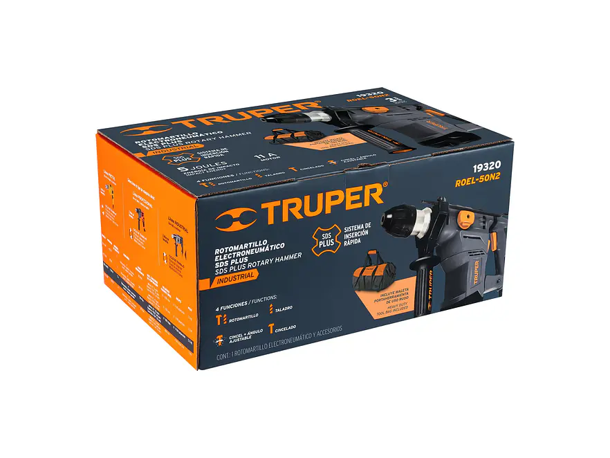 Demoledor Rotomartillo Industrial SDS Plus Truper 19320 , 5 Joules, 1500W con Accesorios y Maleta, ROEL-50N  - Foto 4 | aztools.co