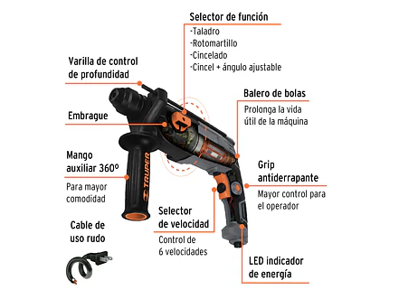 Taladro Demoledor Percutor Electroneumático SDS Plus Truper 16762 2.0 Joules, 650W Incluye Accesorios y Maleta ROEL-20N - Foto 2 | aztools.co