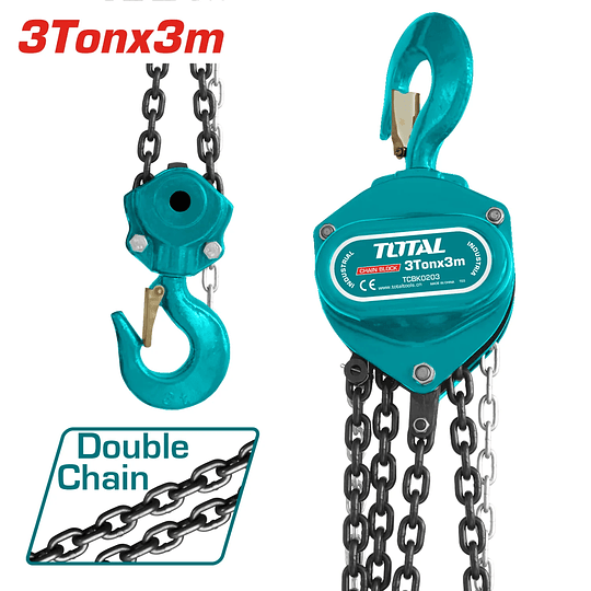 Diferencial 3 Ton TOTAL TCBK0203: Cadena 3 Toneladas, Altura 3m, Peso Neto 25.5kg, Trabajo Moderado