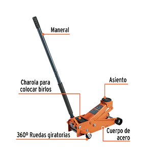 Gato hidráulico tipo zorra de patín Truper 14949, 3 toneladas profesional, elevación rápida