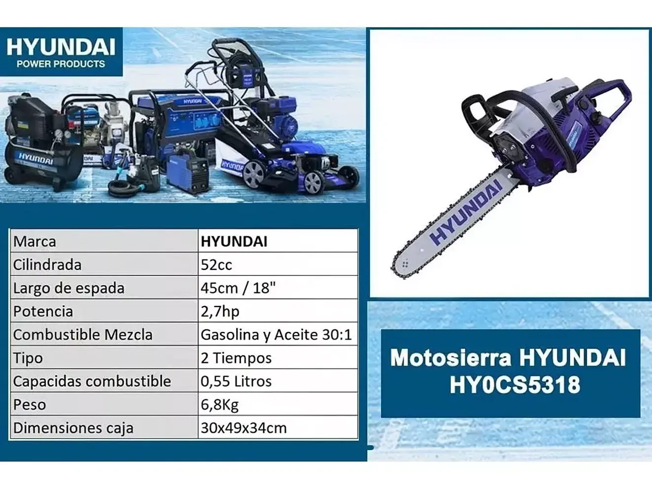 Motosierra Hyundai Hyoc3814: 1.6hp, 37cc, Espada 35cm Potente herramienta para cortes precisos y eficientes - Foto 2 | aztools.co