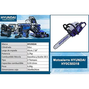 Motosierra Hyundai Hyoc3814: 1.6hp, 37cc, Espada 35cm Potente herramienta para cortes precisos y eficientes