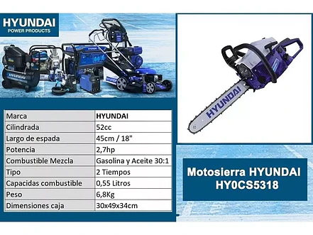 Motosierra Hyundai Hyoc3814: 1.6hp, 37cc, Espada 35cm Potente herramienta para cortes precisos y eficientes - Foto 2 | aztools.co