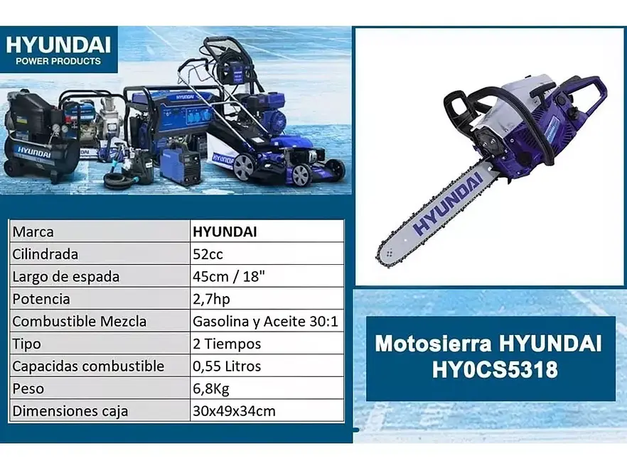 Motosierra Hyundai Hyoc3814: 1.6hp, 37cc, Espada 35cm Potente herramienta para cortes precisos y eficientes - Foto 2 | aztools.co