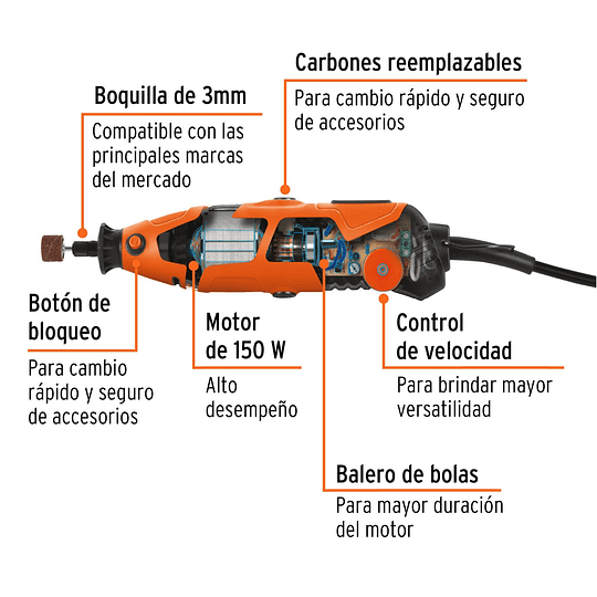 Mototool 150 W con 201 Accesorios Truper, MOTO-A2K 101669 - Potente y Versátil, Ideal para Diversas Aplicaciones