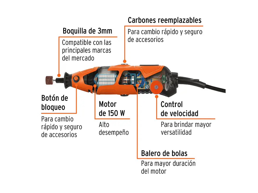 Mototool 150 W con 201 Accesorios Truper, MOTO-A2K 101669 - Potente y Versátil, Ideal para Diversas Aplicaciones