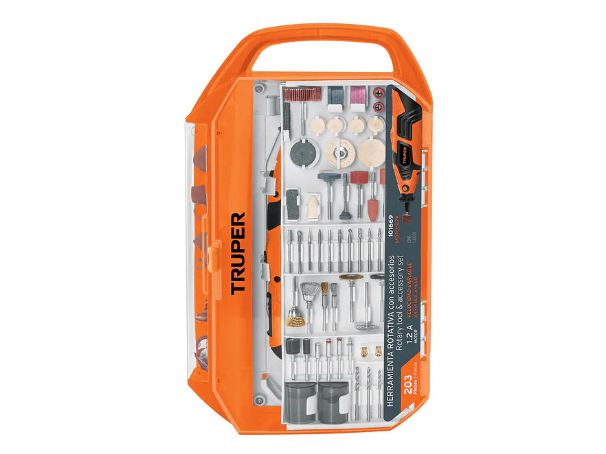 Mototool 150 W con 201 Accesorios Truper, MOTO-A2K 101669 - Potente y Versátil, Ideal para Diversas Aplicaciones