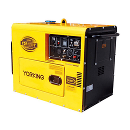 Planta Electrica Diésel Yorking 5.5KVA Bifásico YDE6700T en estructura cabinada, ideal para uso en oficinas e industria, con arranque eléctrico y tablero analógico.