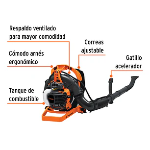 Sopladora con motor a gasolina 26 cc, tipo mochila