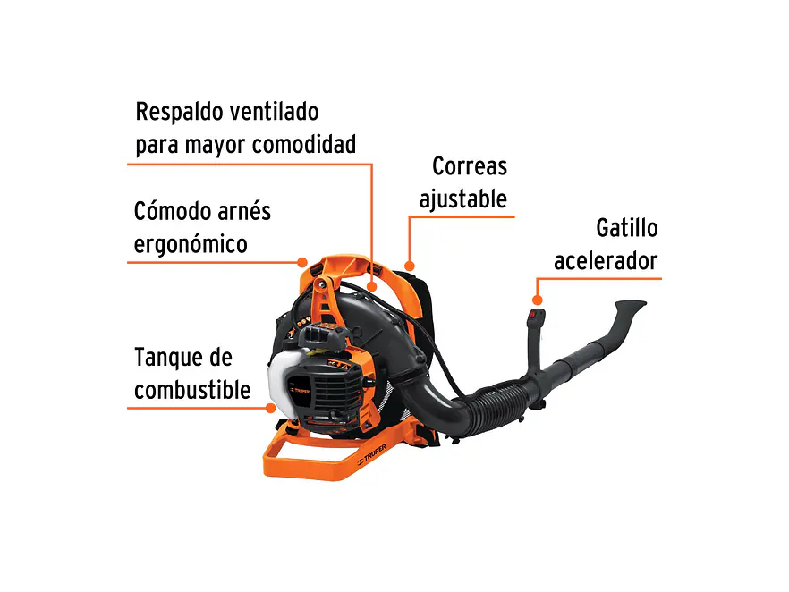 Sopladora con motor a gasolina 26 cc, tipo mochila