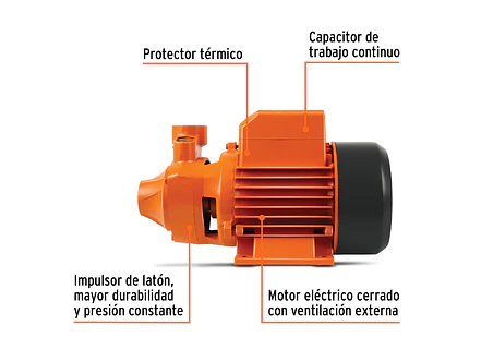 Bomba Eléctrica Periférica Truper 10068: 1/2 HP, 45m altura, 42 L/min flujo, 8m succión, 3,450 rpm.  - Foto 2 | aztools.co