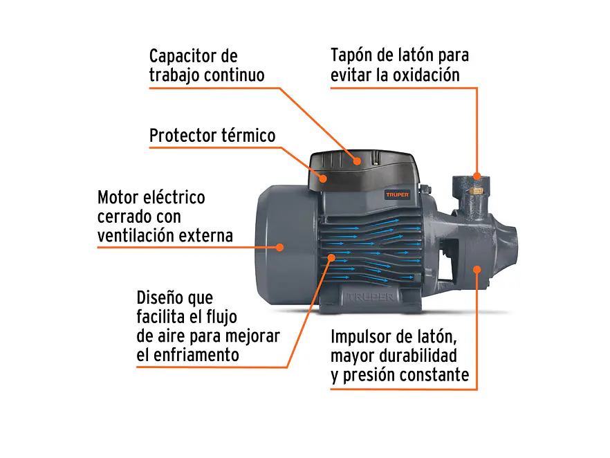 Bomba Periférica Truper 12113 de 3/4 HP Flujo Máximo de 40 L/min - Altura Máxima de 55 m - Foto 2 | aztools.co