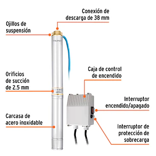 Bomba de Agua Sumergible Tipo Lapicero TRUPER 12627 2 HP (80m Altura Máxima)