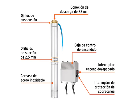 Bomba de Agua Sumergible Tipo Lapicero TRUPER 12627 2 HP (80m Altura Máxima) - Foto 2 | aztools.co