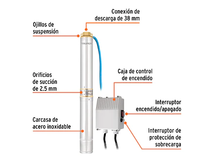Bomba Sumergible Tipo Lapicero de 1.1/2, 1.1/2HP Truper 12626 - Altura Máxima de Bombeo de 60m - Foto 3 | aztools.co