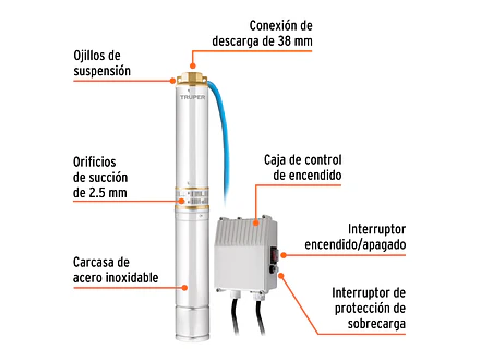 Bomba Sumergible Tipo Lapicero de 1.1/2, 1 HP Truper 12625 Altura Máxima de Bombeo de 40m - Foto 3 | aztools.co