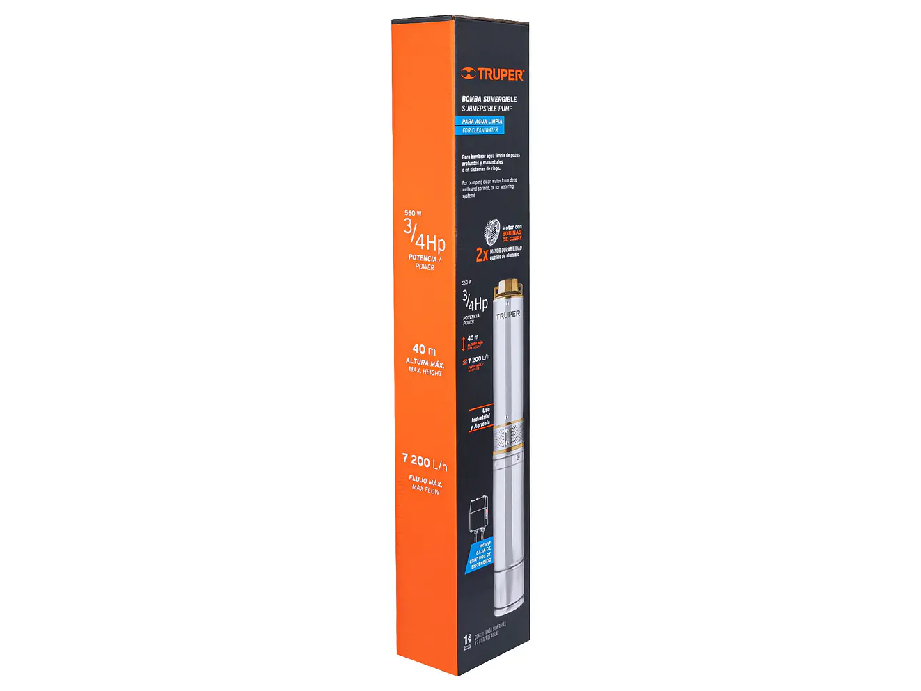 Bomba Sumergible Tipo Lapicero de 1.1/4, 3/4 HP Truper 16934 - ?Altura Máxima de Bombeo de 40m - Foto 5 | aztools.co