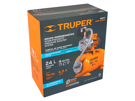 Bomba Hidroneumática Truper BOHI-24 10077 1/2 HP Tanque 24 Litros 28m Altura 4 Tomas 110V - Foto 6 | aztools.co