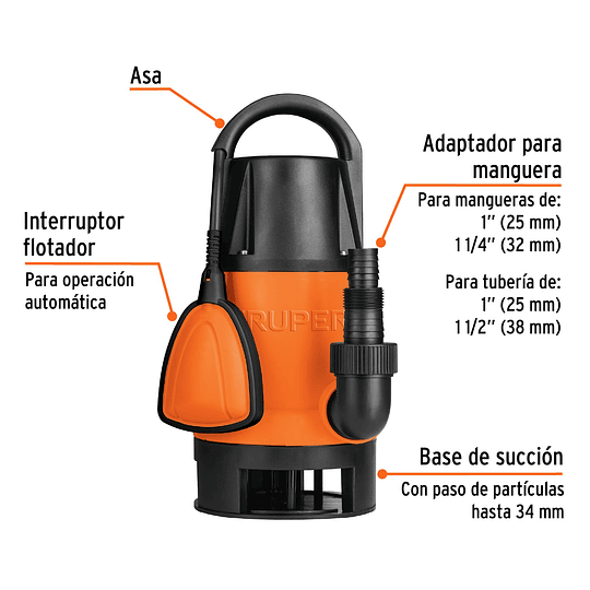 Bomba sumergible plástica para agua sucia 1-1/2 HP TRUPER 12604