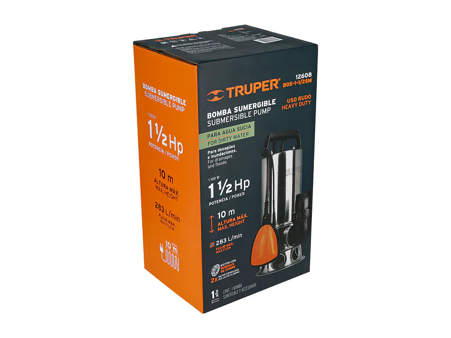 Bomba sumergible metálica para agua sucia Truper 12608 1-1/2HP  - Foto 5 | aztools.co