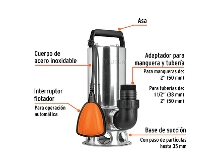 Bomba sumergible metálica para agua sucia Truper 12608 1-1/2HP  - Foto 3 | aztools.co