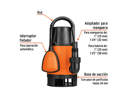 Bomba sumergible plástica Truper 12603 para agua sucia 1 HP  - Foto 3 | aztools.co