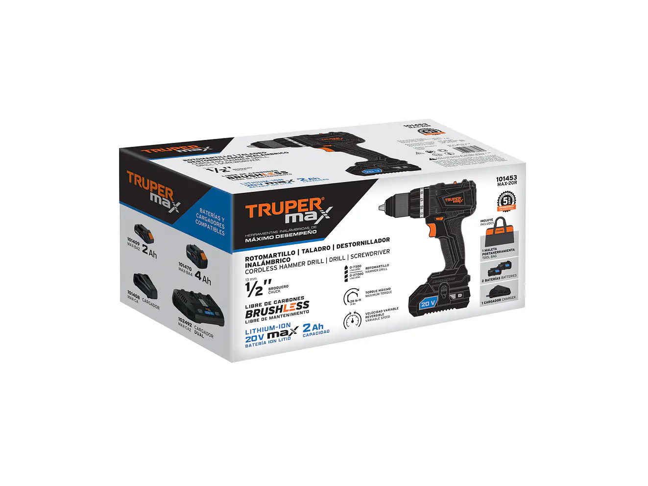 Taladro Rotomartillo Inalámbrico Truper MAX 20V 101453 con 2 Baterías - Foto 5 | aztools.co