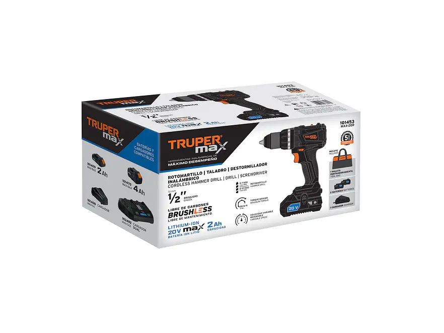 Taladro Rotomartillo Inalámbrico Truper MAX 20V 101453 con 2 Baterías - Foto 5 | aztools.co