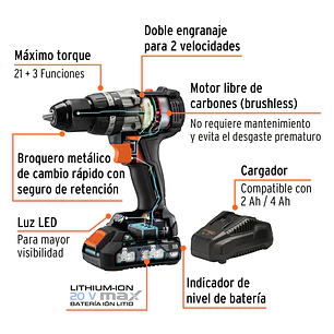 Taladro Rotomartillo Inalámbrico Truper MAX 20V 101453 con 2 Baterías