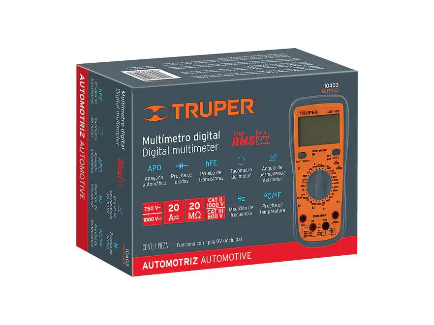 Multímetro Digital Uso Automotriz Truper 10403 - Centro Integrado de Protección Amplia Gama de Funciones - Foto 2 | aztools.co