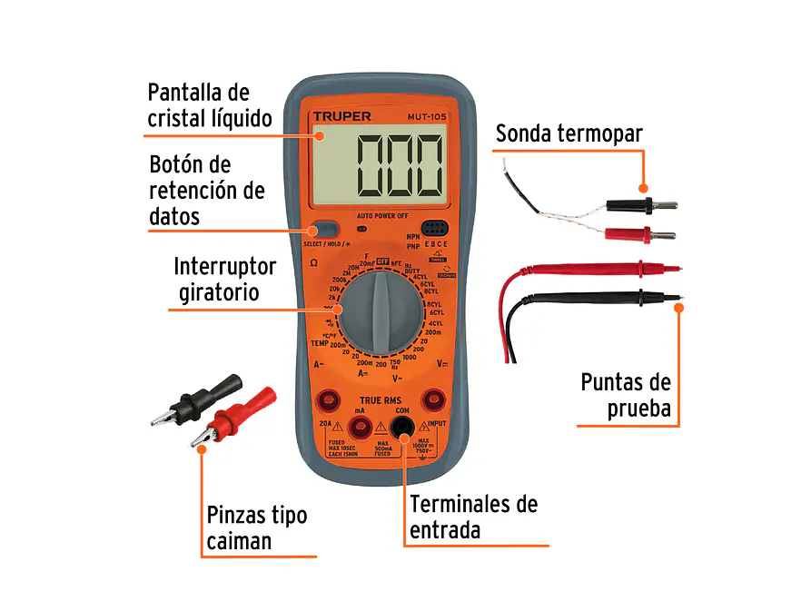 Multímetro Digital Uso Automotriz Truper 10403 - Centro Integrado de Protección Amplia Gama de Funciones - Foto 5 | aztools.co