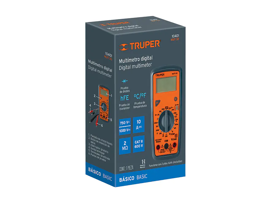 Multímetro Digital Básico Truper 10401 - Uso Básico - Especificaciones Detalladas - Foto 3 | aztools.co