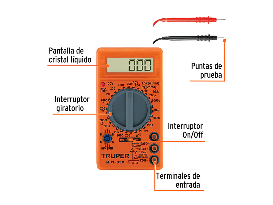Multímetro Digital Escolar Truper 10400 - Uso Educativo - Especificaciones Básicas - Foto 2 | aztools.co