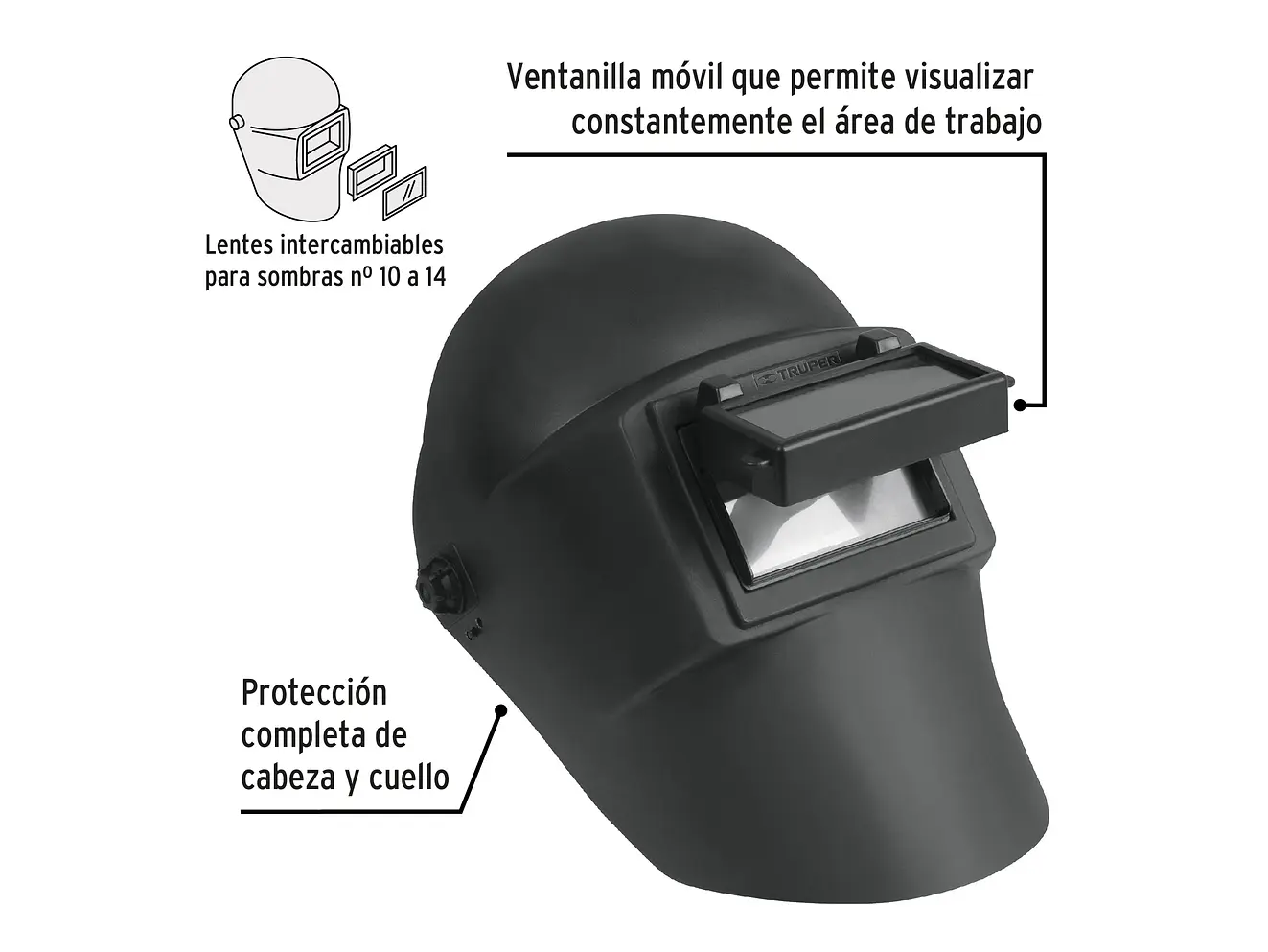 Careta Soldar Ergonómica Truper 13729 - Nylon - Ventanilla Móvil - Protección Completa - Foto 3 | aztools.co