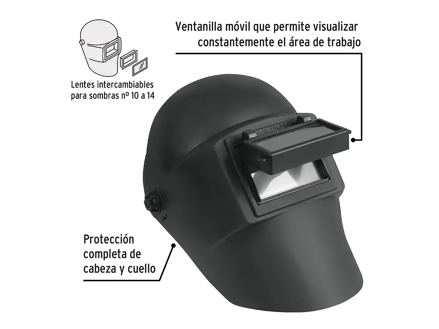 Careta Soldar Ergonómica Truper 13729 - Nylon - Ventanilla Móvil - Protección Completa - Foto 3 | aztools.co