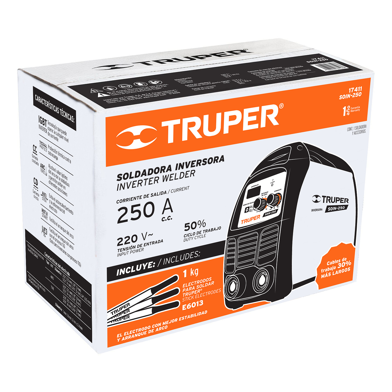 Soldador Inversor 250A Truper 17411 - Ligera, Compacta y Eficiente - Para Electrodos Revestidos y Tungsteno 6