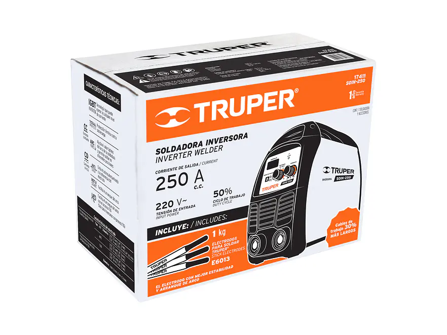 Soldador Inversor 250A Truper 17411 - Ligera, Compacta y Eficiente - Para Electrodos Revestidos y Tungsteno - Foto 6 | aztools.co