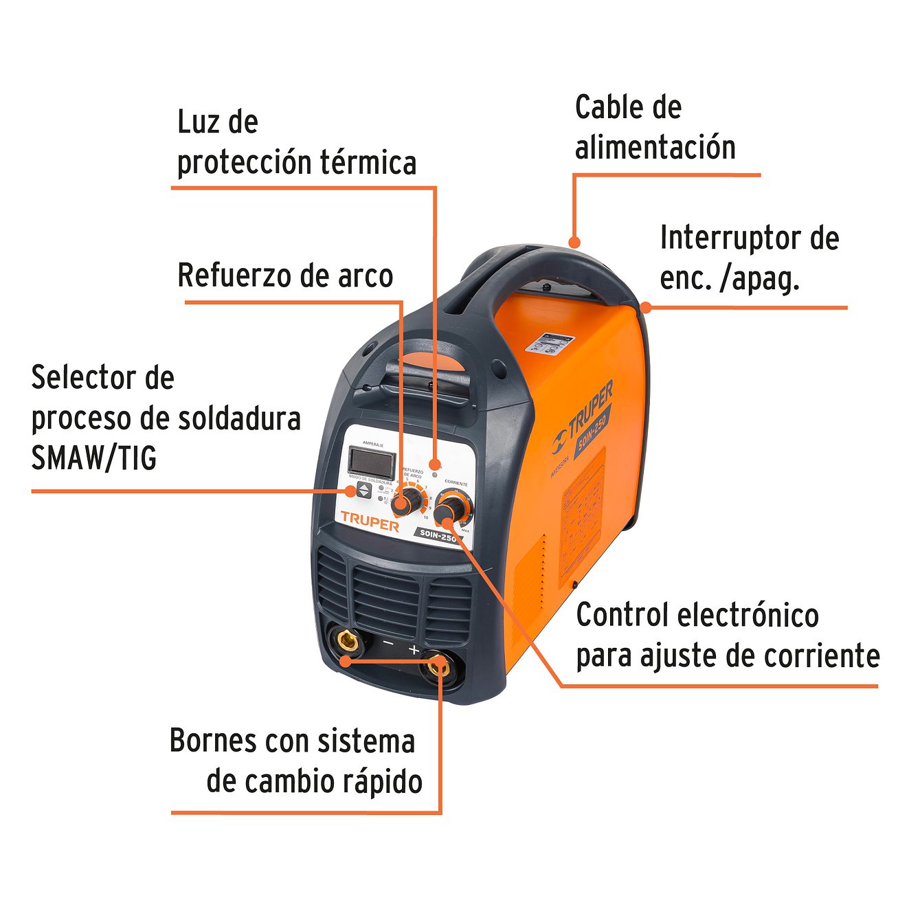 Soldador Inversor 250A Truper 17411 - Ligera, Compacta y Eficiente - Para Electrodos Revestidos y Tungsteno 2