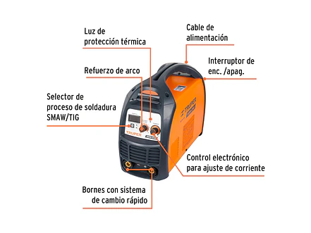 Soldador Inversor 250A Truper 17411 - Ligera, Compacta y Eficiente - Para Electrodos Revestidos y Tungsteno - Foto 2 | aztools.co