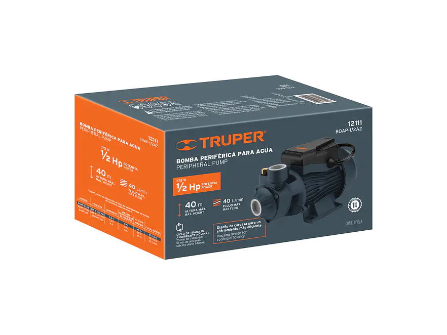 Bomba eléctrica periférica para agua Truper 12114 1 HP  - Foto 8 | aztools.co