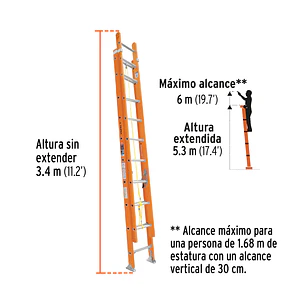 Escalera de extensión Truper 100228, tipo II, 20 peldaños, fibra de vidrio