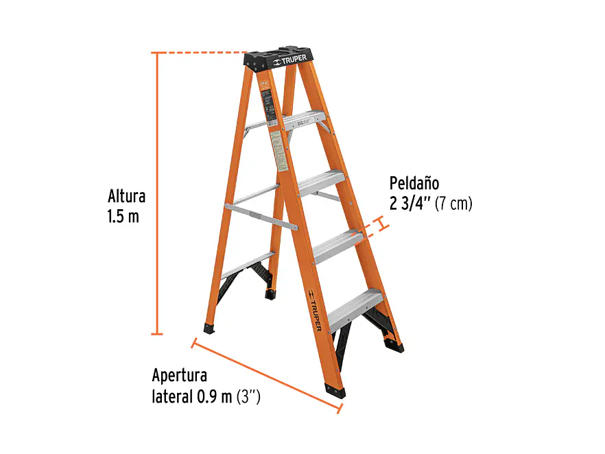 Escalera de tijera tipo ll Truper 100224 4 peldaños fibra de vidrio  - Foto 2 | aztools.co