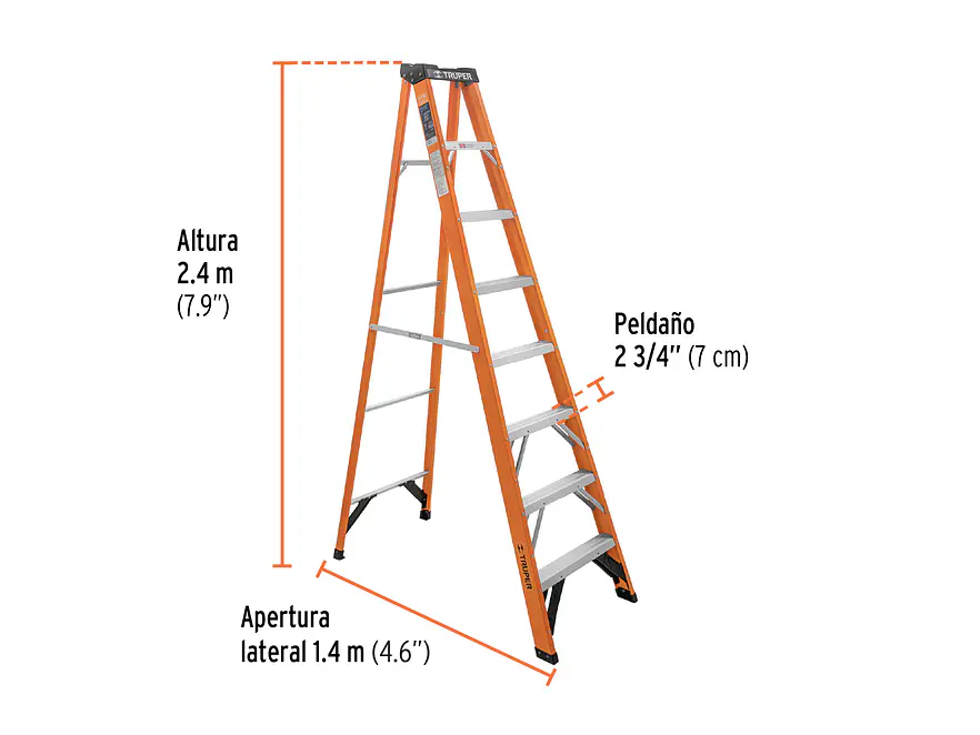 Escalera de tijera Truper 100227, tipo ll 7 peldaños, fibra de vidrio  - Foto 2 | aztools.co