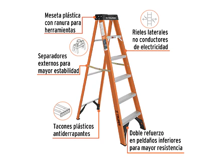 Escalera de tijera tipo ll Truper 100225 5 peldaños fibra de vidrio  - Foto 3 | aztools.co