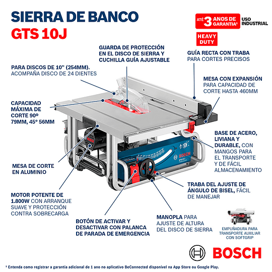 Sierra de Mesa Bosch GTS 10 J | Potente Motor de 1800W - Compacta y Portátil