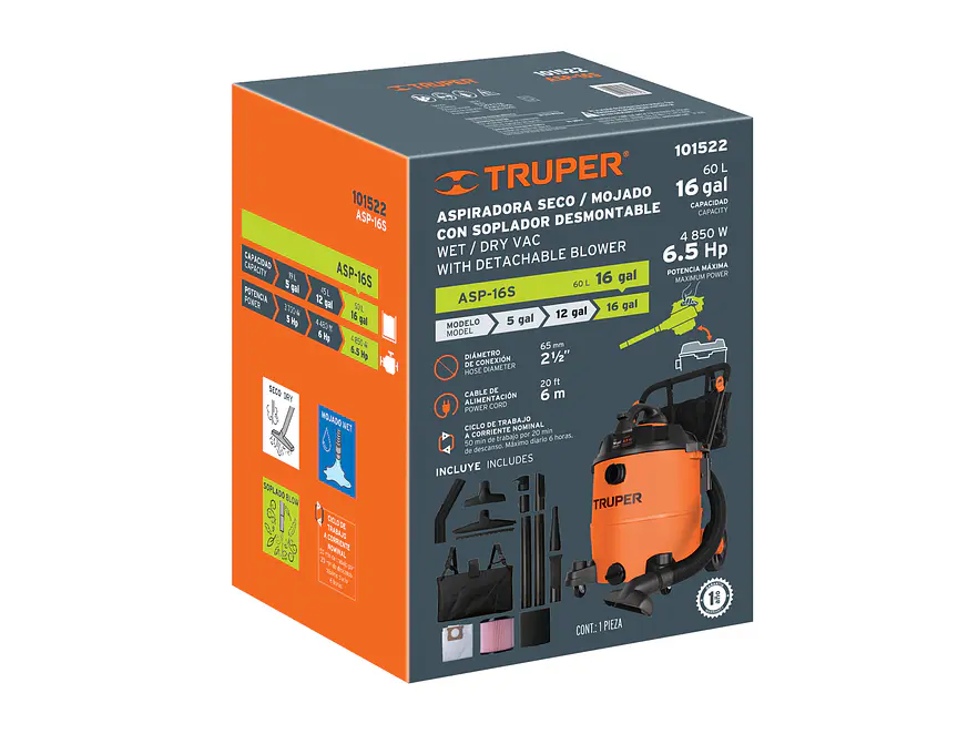 Aspiradora/Sopladora Truper 101522 de 16 galones  - Foto 4 | aztools.co