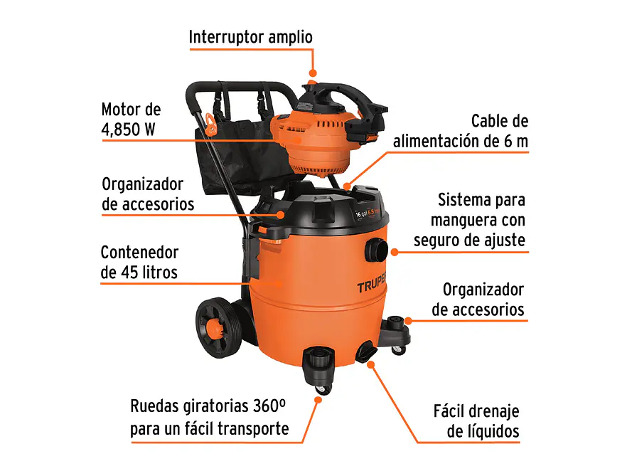Aspiradora/Sopladora Truper 101522 de 16 galones  - Foto 2 | aztools.co